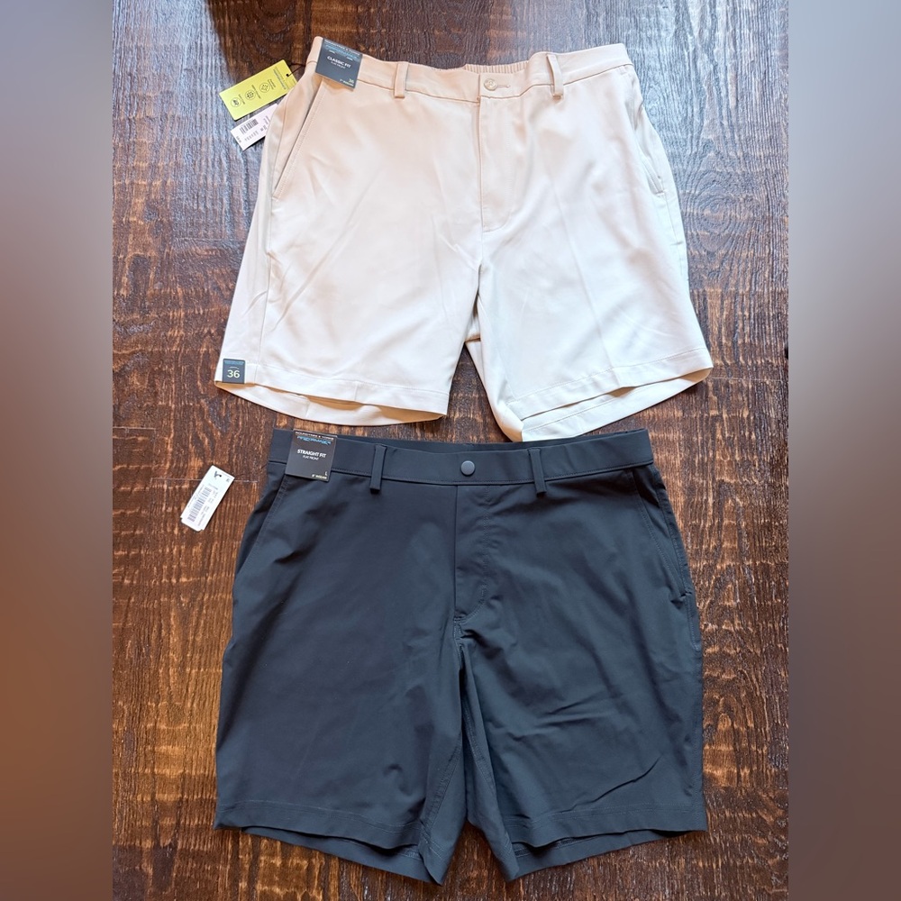 Roundtree & Yorke Two-Pack Hybrid Shorts in Black and Tan- NEW w/tags